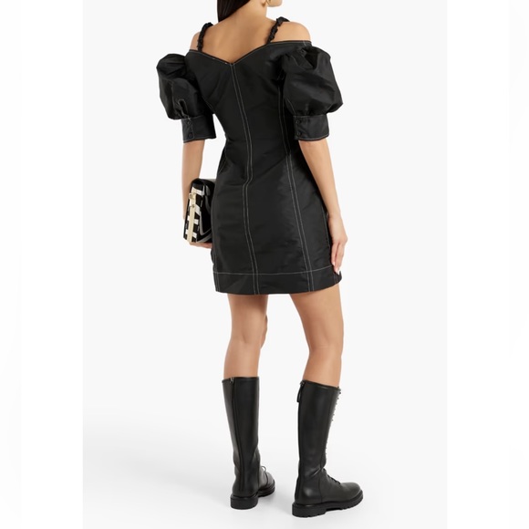 GANNI Cold-shoulder shell mini dress size 42 - Picture 3 of 4